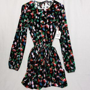 NWT Open Edit Open Cut Out Back Velour Long Sleeve Skater‎ Minidress Sz XS